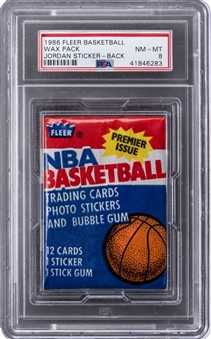 1986/87 Fleer Basketball Unopened Wax Pack – Michael Jordan Sticker on Back – PSA NM-MT 8